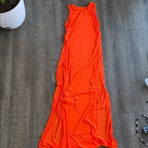 Sheer Neon Orange Maxi beach coverup Dress